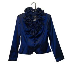 Women's XSCAPE by Joanna Chen Formal Ruffled Collar Blazer Navy Blue Size 10